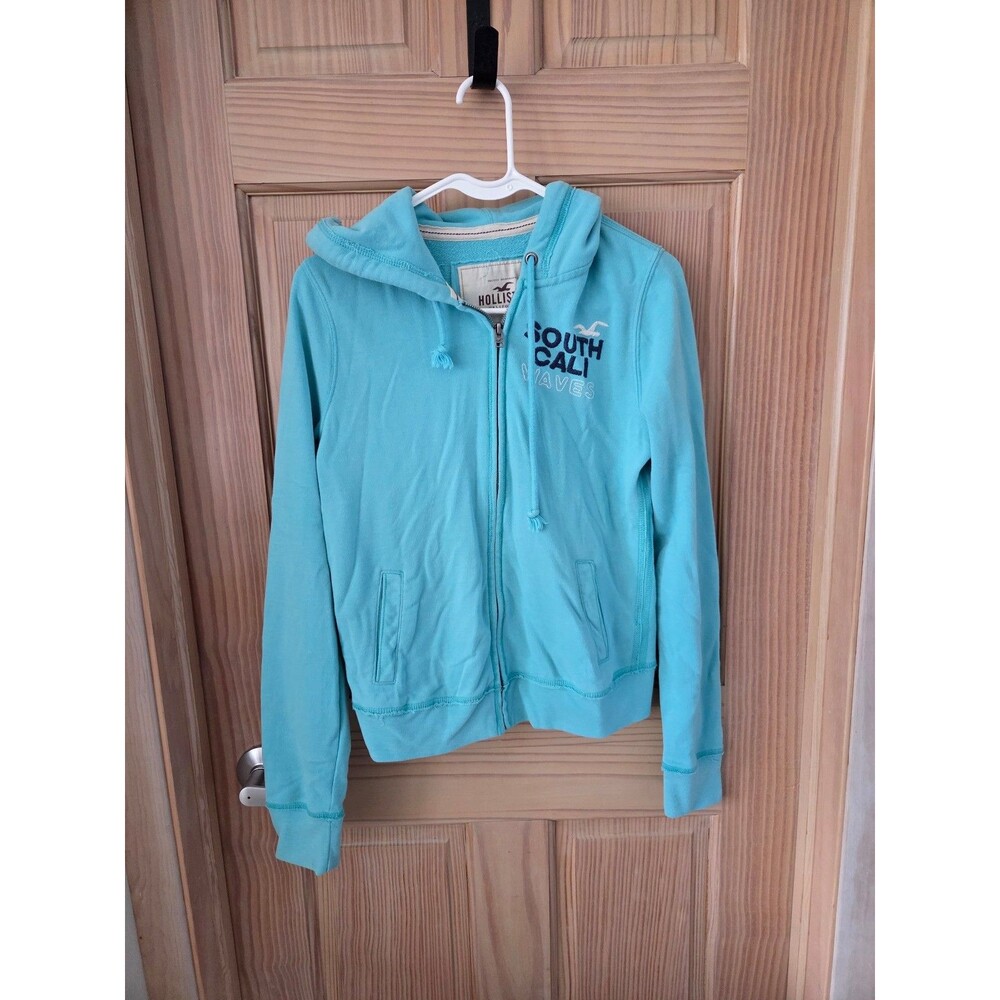 Hollister Co Y2K Light Blue Zip Up Hoodie Applique Sweatshirt Large